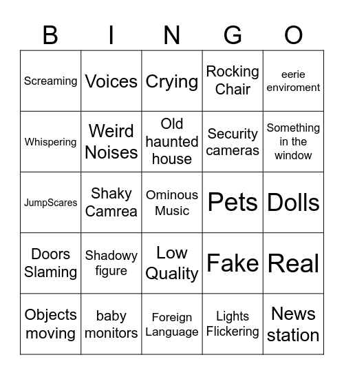 Scary video Bingo Card