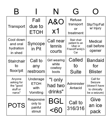 Thomas Rhett Bingo Card