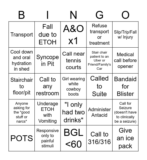 Thomas Rhett Bingo Card