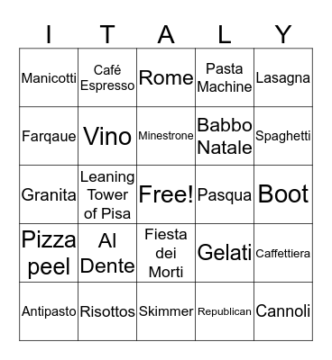 ITALIAN CUSINE Bingo Card