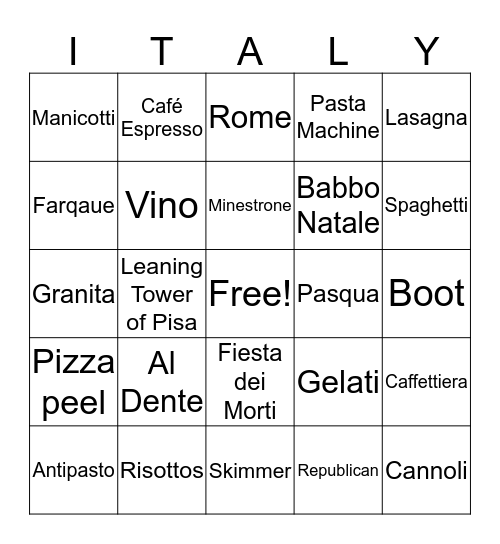 ITALIAN CUSINE Bingo Card