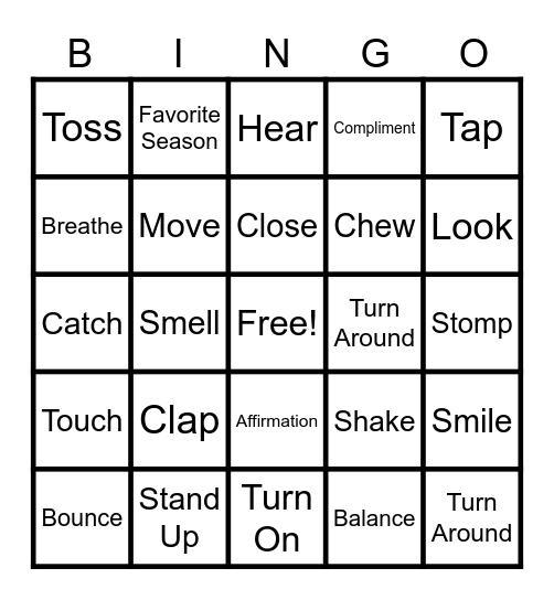 Behavioral Activation Bingo Card