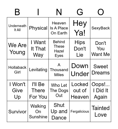 Five-0-Five Music Bingo - Pop 1 Bingo Card