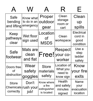 Health and Safety Bingo! Bingo Card