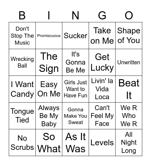 Five-0-Five Music Bingo - Pop 2 Bingo Card