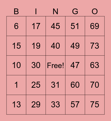 MATH Bingo Card