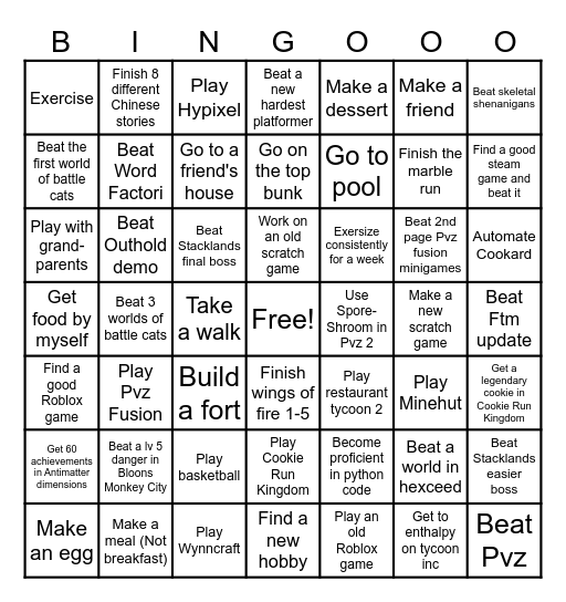 Summer Bingo Card