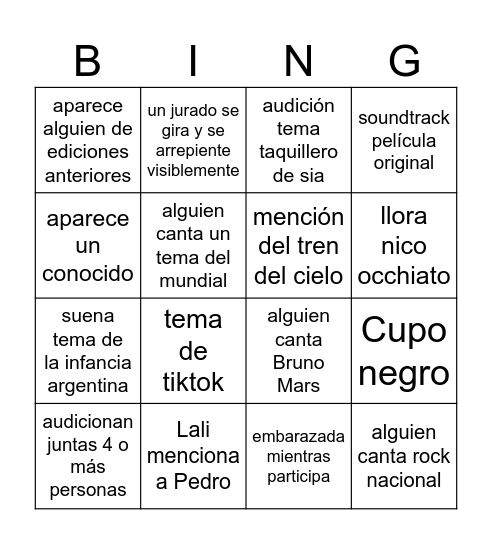 TABLERO 1 Bingo Card