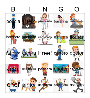 Las Profesiones Bingo Card