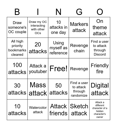 Artfight Bingo Card