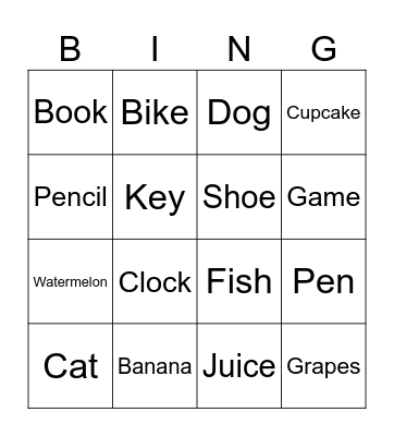 Descriptions Bingo Card