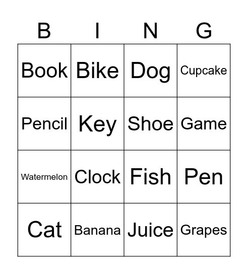 Descriptions Bingo Card