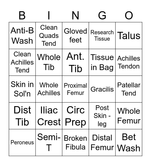 Recovery Photo Bingo Card