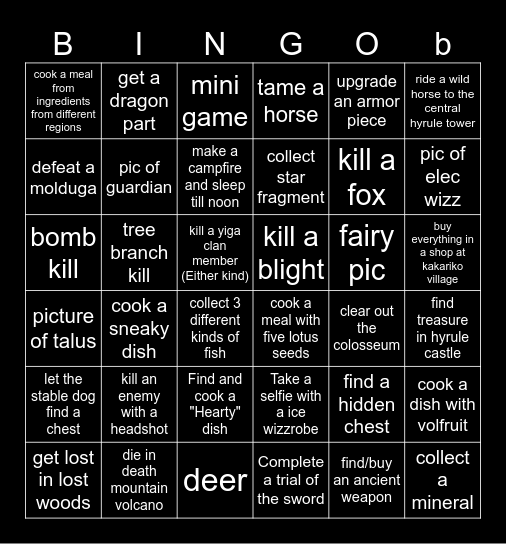 Breath of the wild LOCKOUT Bingo Card