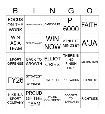 NIKE TEAM CALL Bingo Card