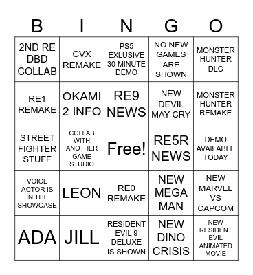 CAPCOM EVENT Bingo Card