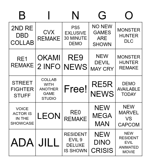 CAPCOM EVENT Bingo Card