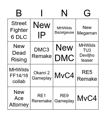 Capcom Showcase Bingo Card