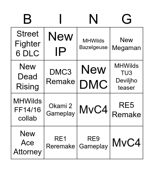 Capcom Showcase Bingo Card