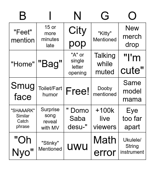 Saba Debut Bingo Card