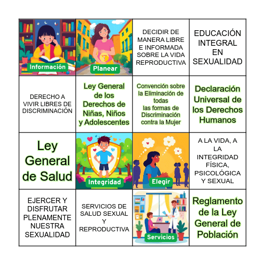Derechos Sexuales de los Adolescentes y Jovenes Bingo Card