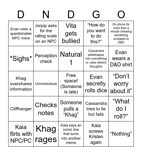 Laken Bingo Card