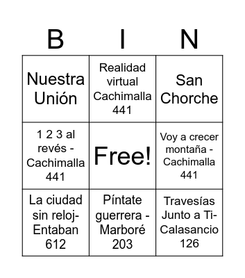 Bingo musical Cachimalla 441 Bingo Card