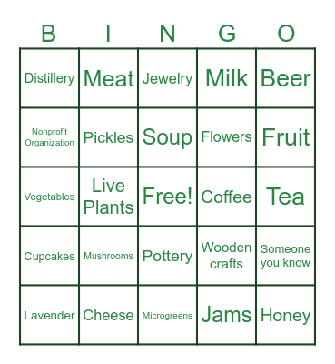 Farmers Market Bingo Card