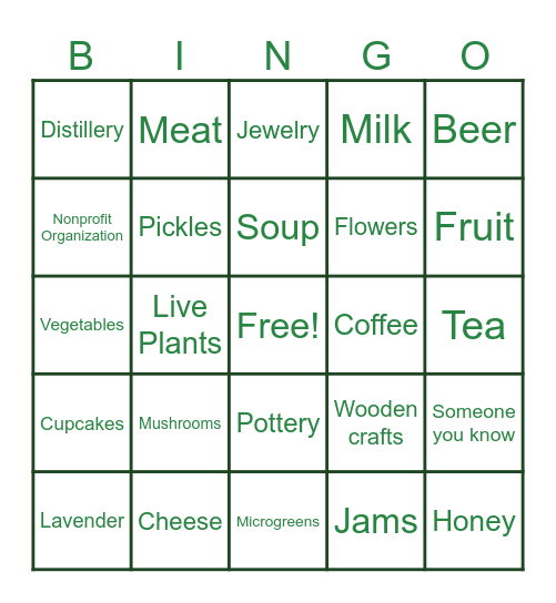 Farmers Market Bingo Card