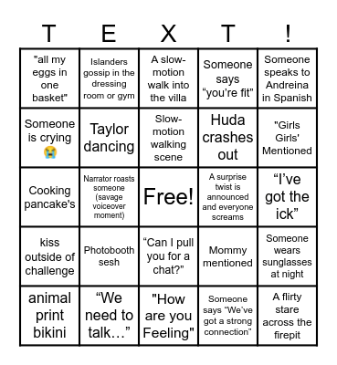 LOVE ISLAND Bingo Card