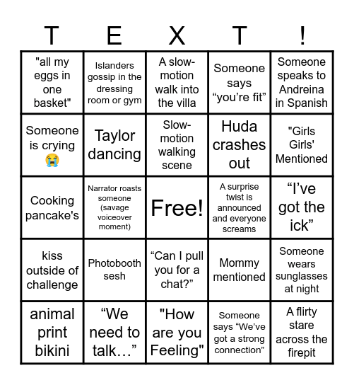 LOVE ISLAND Bingo Card