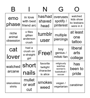 Louise's Lesbian Bingo Card