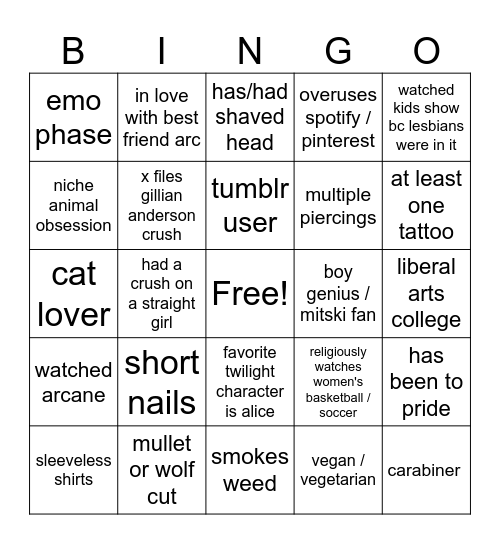 Louise's Lesbian Bingo Card