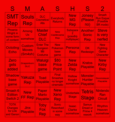 Smash 6 Bingo Card