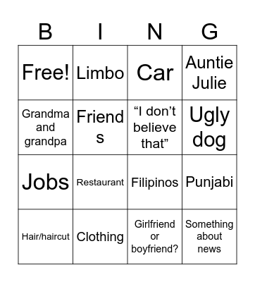 Untitled Bingo Card
