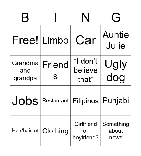 Untitled Bingo Card