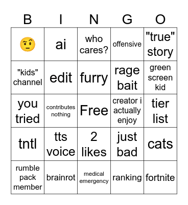 youtube shorts bingo Card