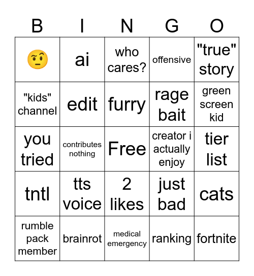 youtube shorts bingo Card