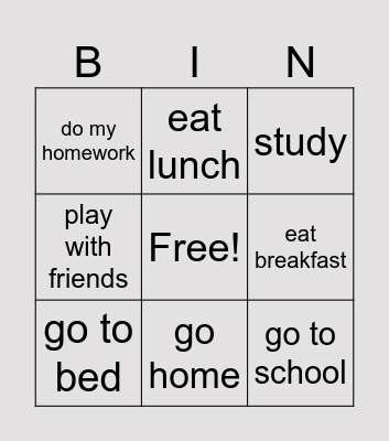 What time do you get up? Bingo Card