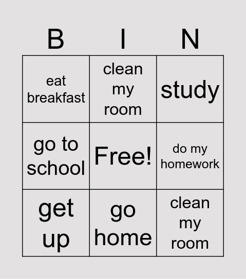 What time do you get up? Bingo Card