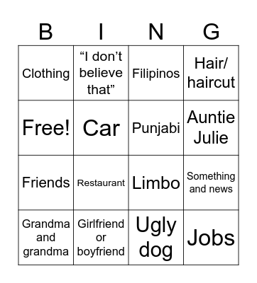 Untitled Bingo Card