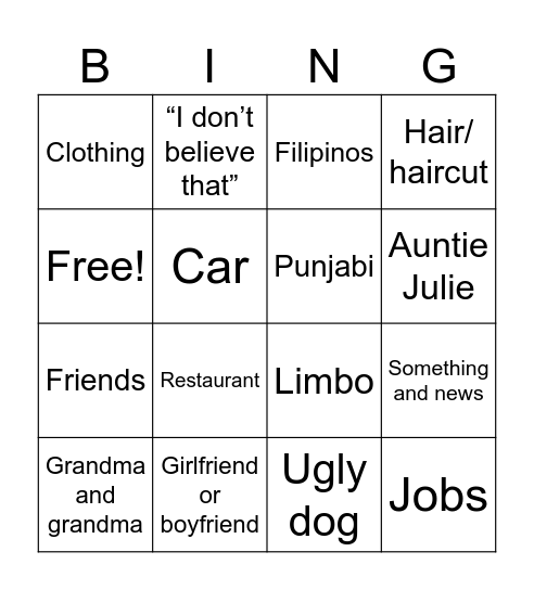 Untitled Bingo Card