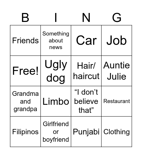 Untitled Bingo Card