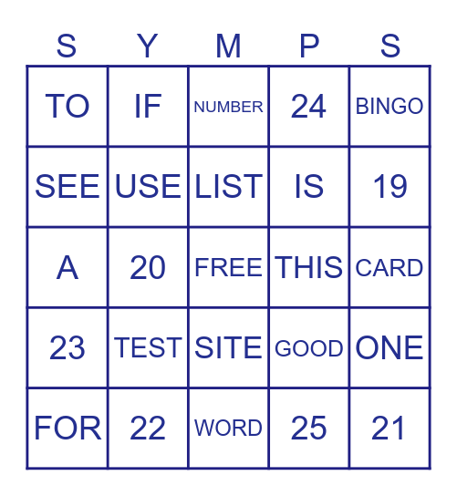 SYMP TEST Bingo Card
