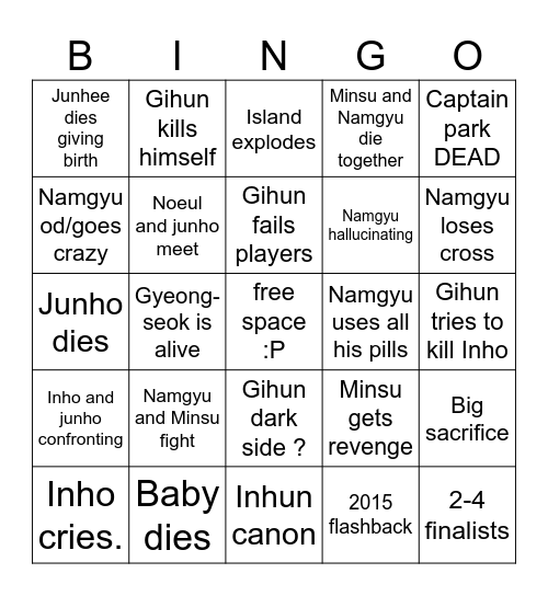 Squiddy game Bingo Card