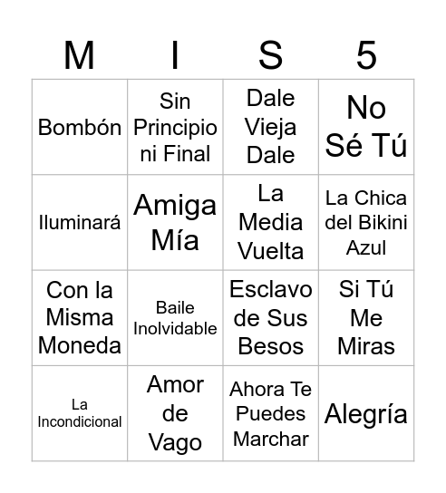 VALERIA - BINGO MUSICAL Bingo Card
