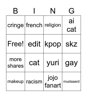 insta Bingo Card