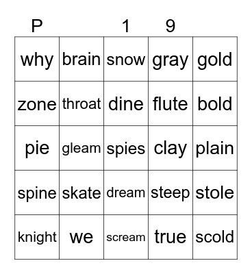 P 19 Bingo Card