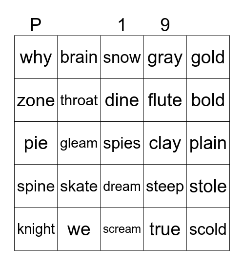 P 19 Bingo Card