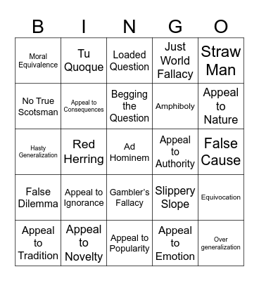 Fallacies Bingo Card